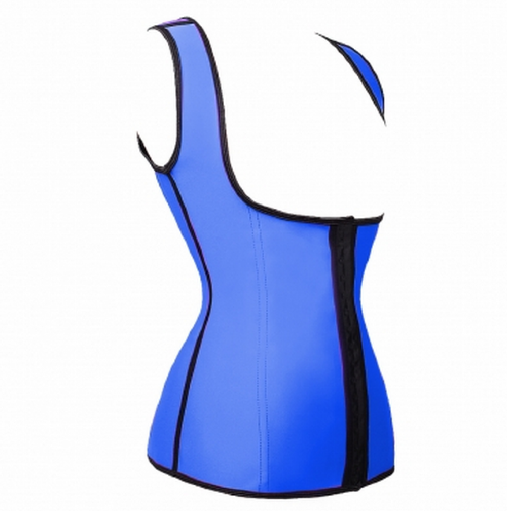 High-Compression Blue Latex Waist Shaper Sleeveless Hook Eye Closure