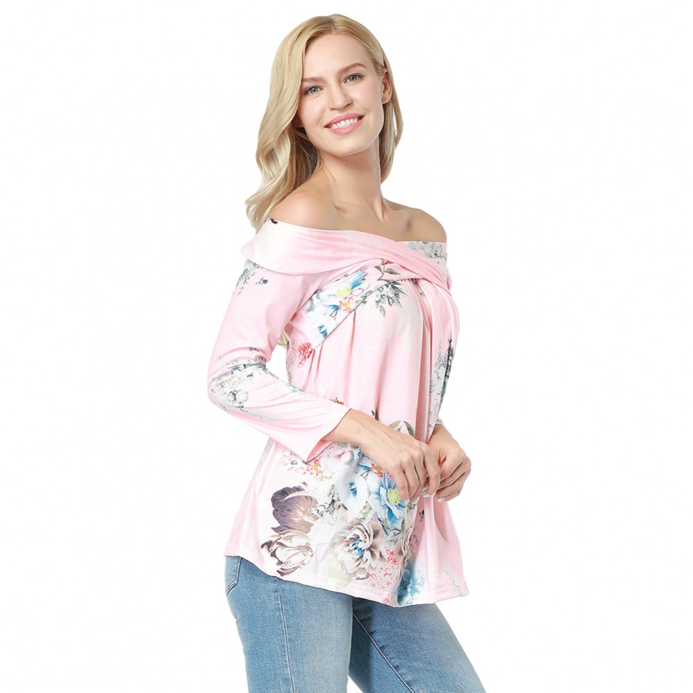 Pink Pleasant Slash Neckline Crossover Detail Blouse