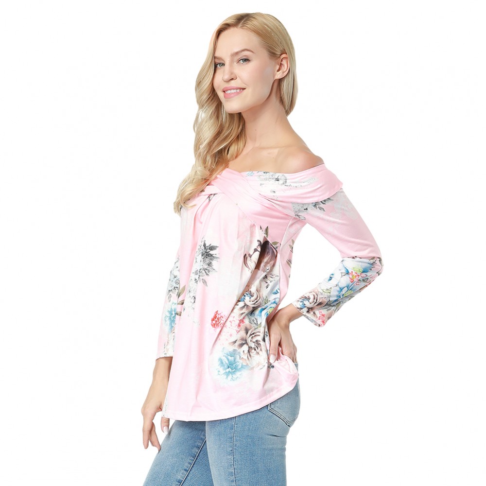 Pink Pleasant Slash Neckline Crossover Detail Blouse