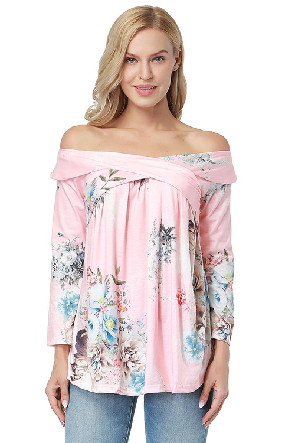 Pink Pleasant Slash Neckline Crossover Detail Blouse