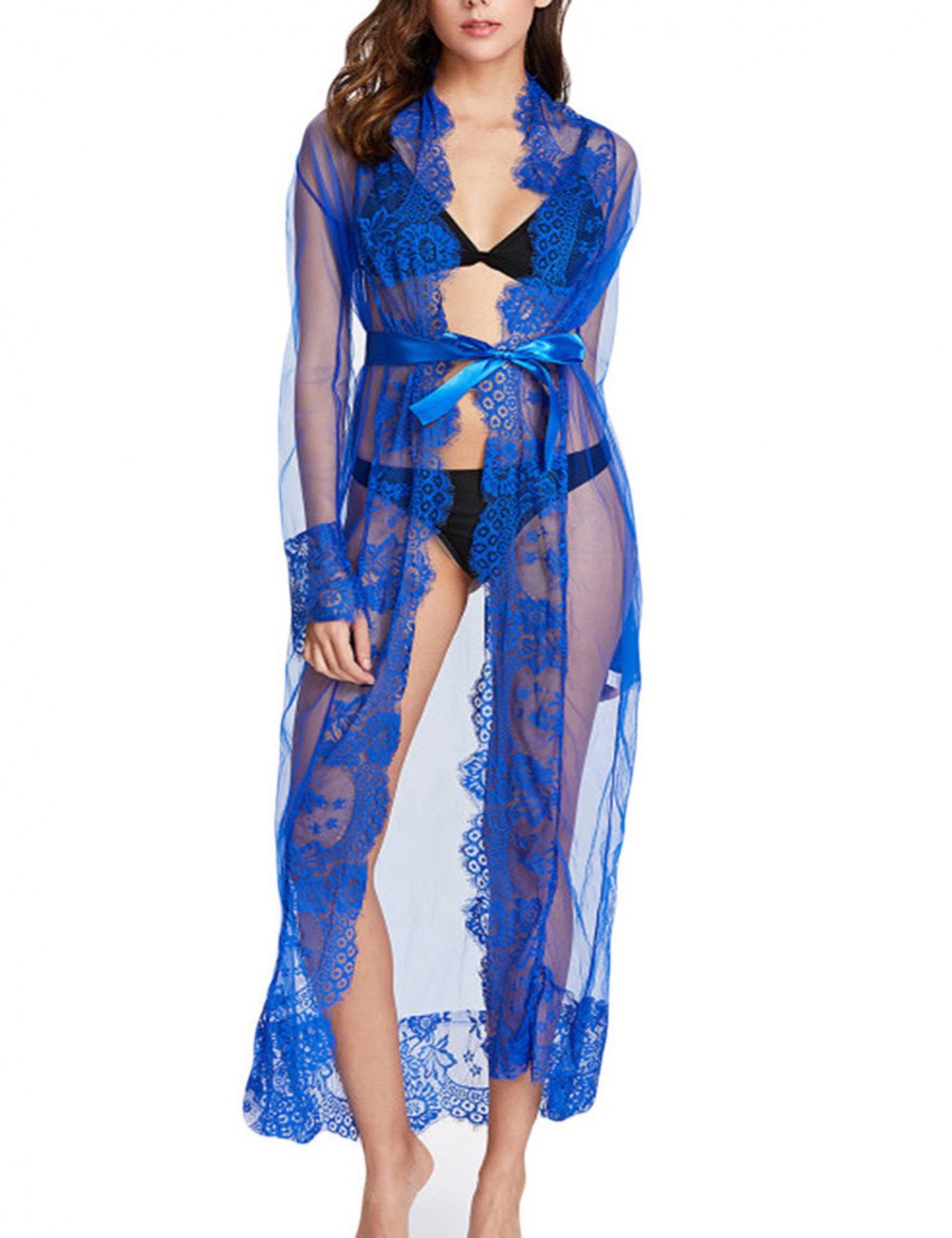 Aflutter Blue Perspective Lace Patchwork Maxi Bedgown Intimate