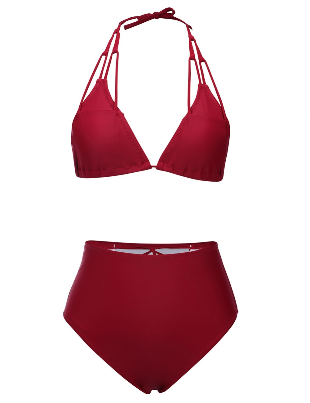 Passionate Wine Red V Neck Open Back High Cut Bikini Knot Ultra Cheap