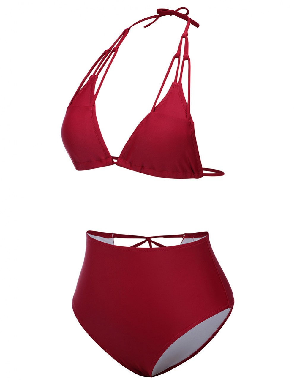 Passionate Wine Red V Neck Open Back High Cut Bikini Knot Ultra Cheap