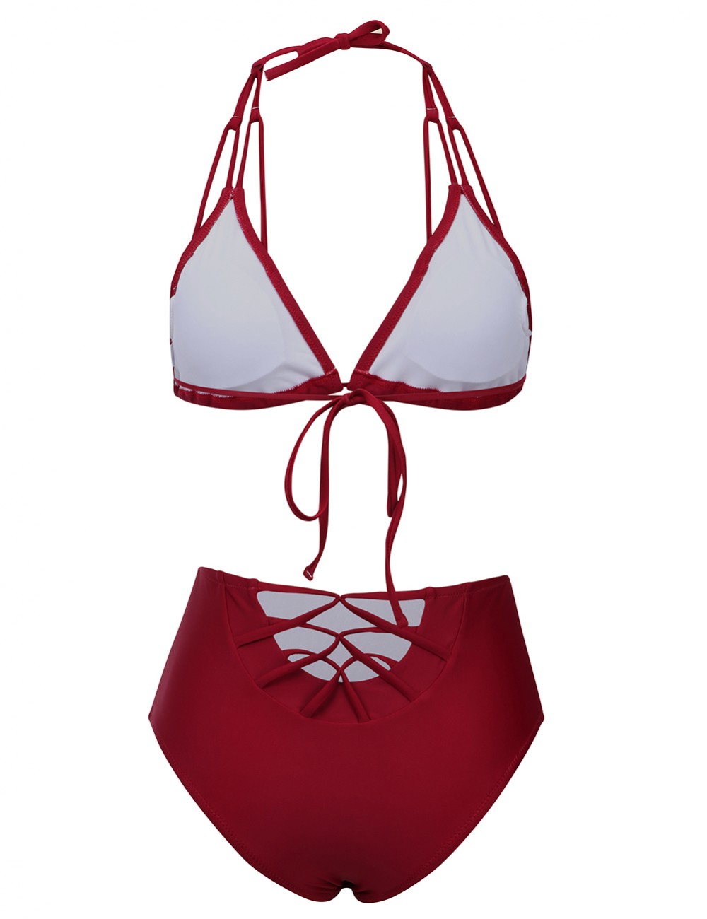 Passionate Wine Red V Neck Open Back High Cut Bikini Knot Ultra Cheap