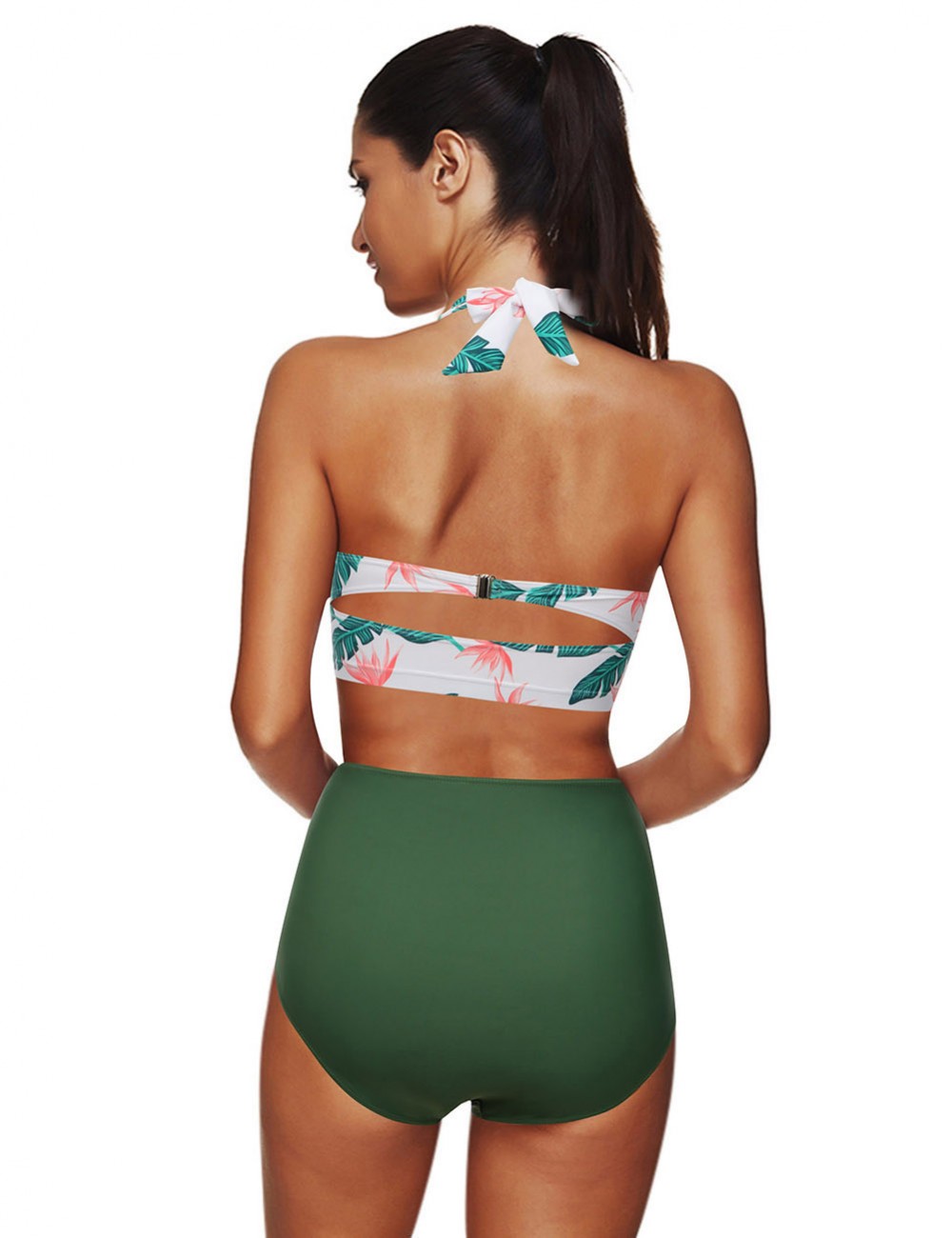 Individualized Blackish Green Floral Big Size Two Pieces Swimsuit Knot On-Trend