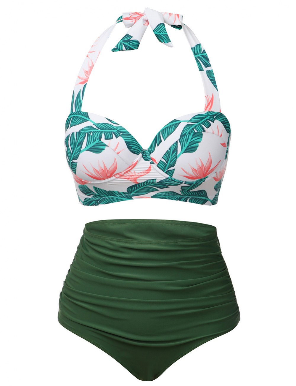 Individualized Blackish Green Floral Big Size Two Pieces Swimsuit Knot On-Trend