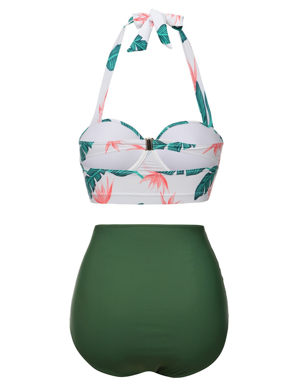 Individualized Blackish Green Floral Big Size Two Pieces Swimsuit Knot On-Trend