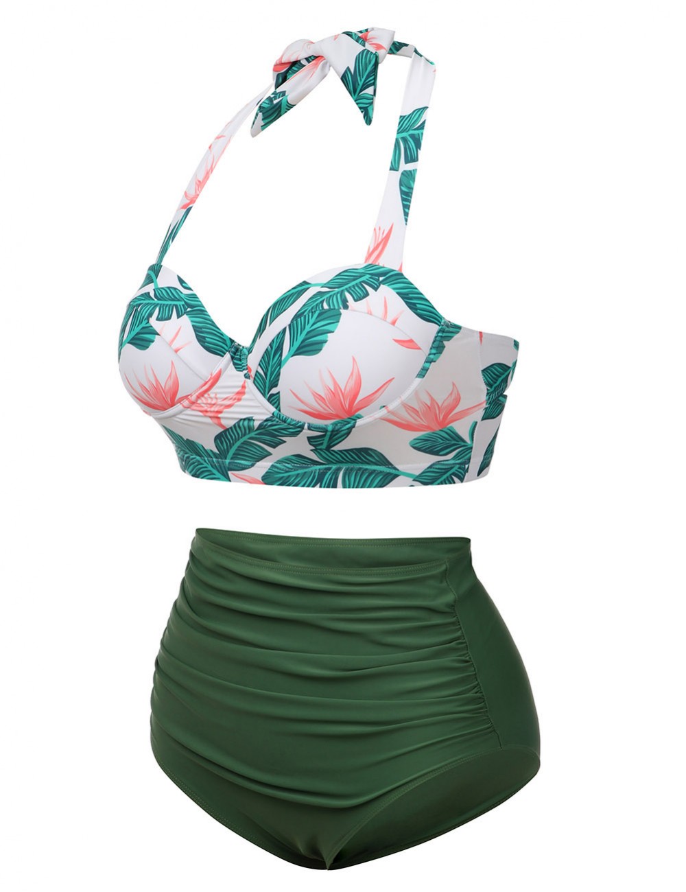 Individualized Blackish Green Floral Big Size Two Pieces Swimsuit Knot On-Trend