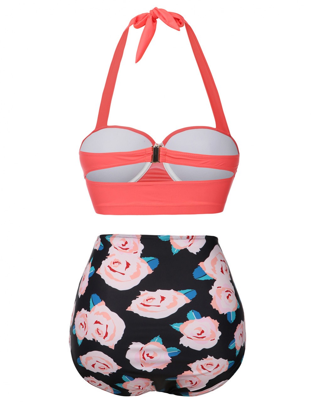 Poolside Orange Halter Backless Big Size Two Pieces Swimsuit Womens Swimwear