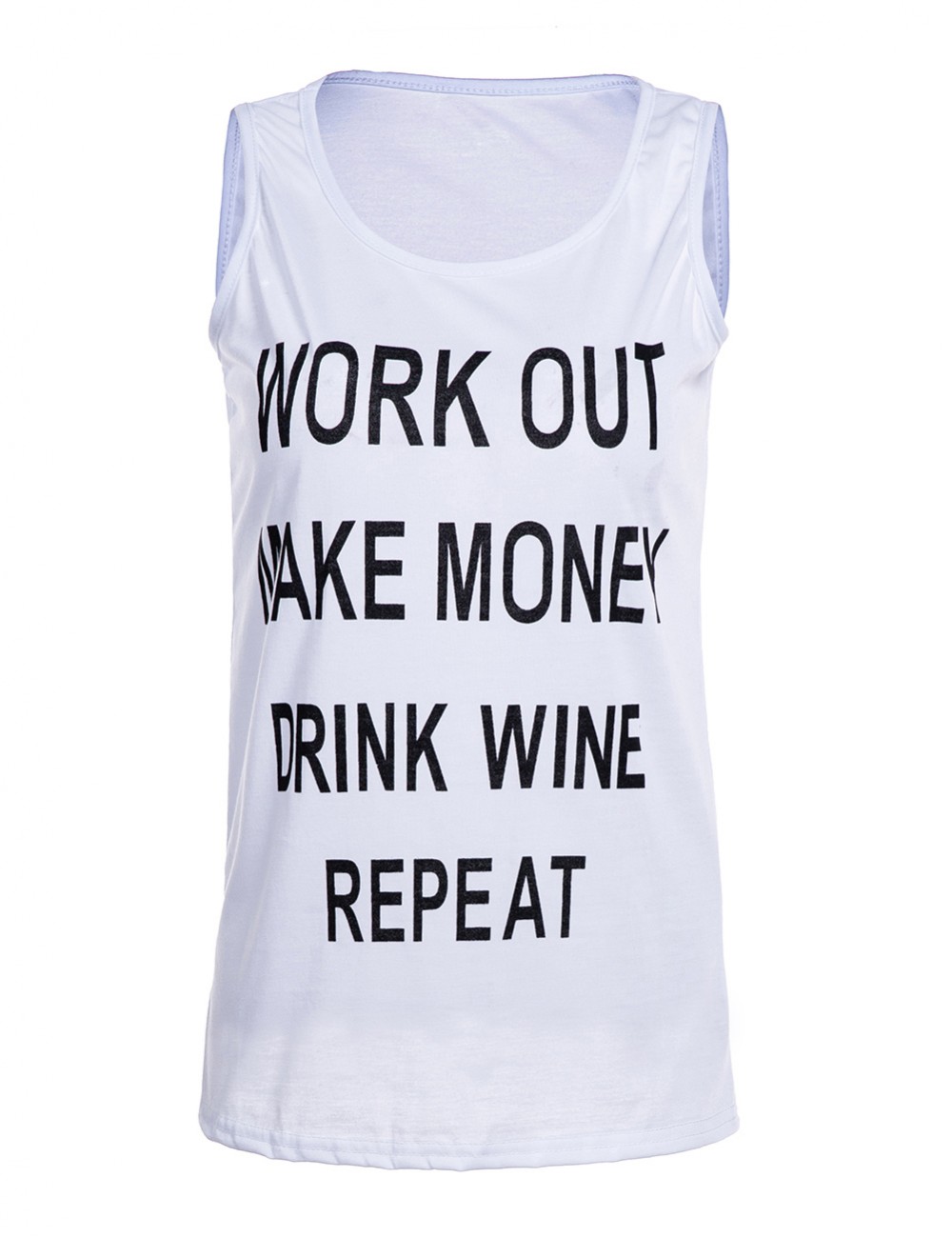 Relaxed White Print Non-Sleeve U Neck Tank Top Big Size Women's Essentials
