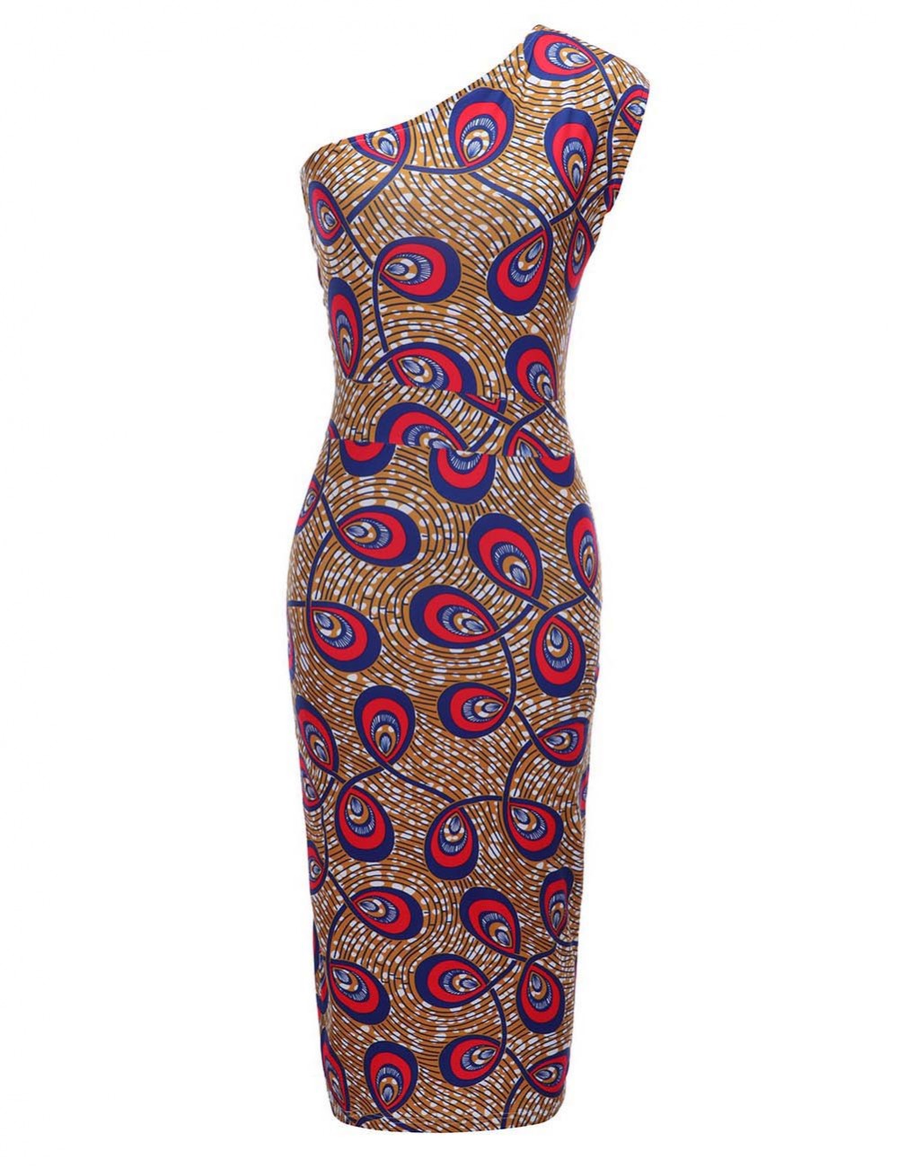 Formal Slant Shoulder Brushed Print Bodycon Dress Preventing Sweat