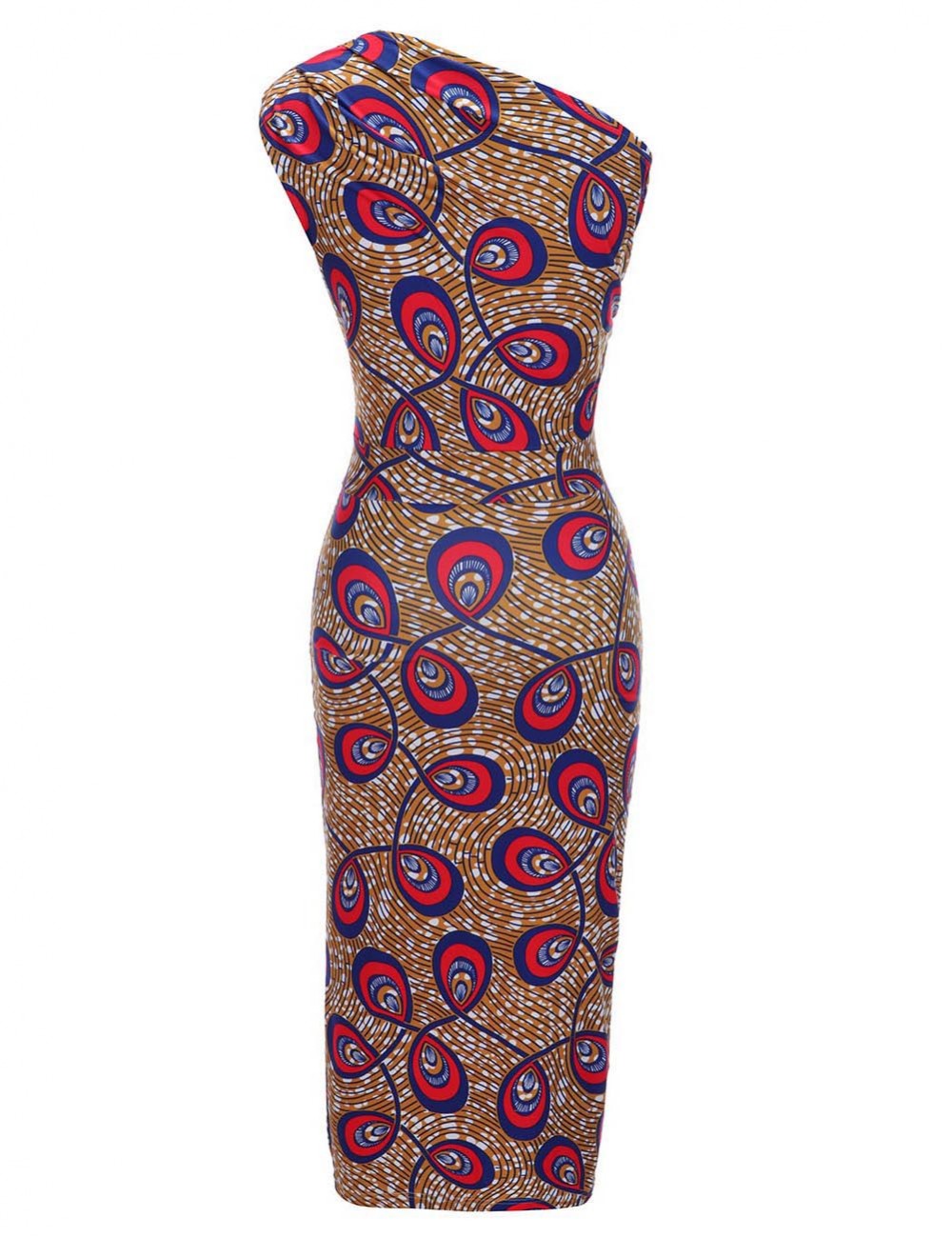 Formal Slant Shoulder Brushed Print Bodycon Dress Preventing Sweat