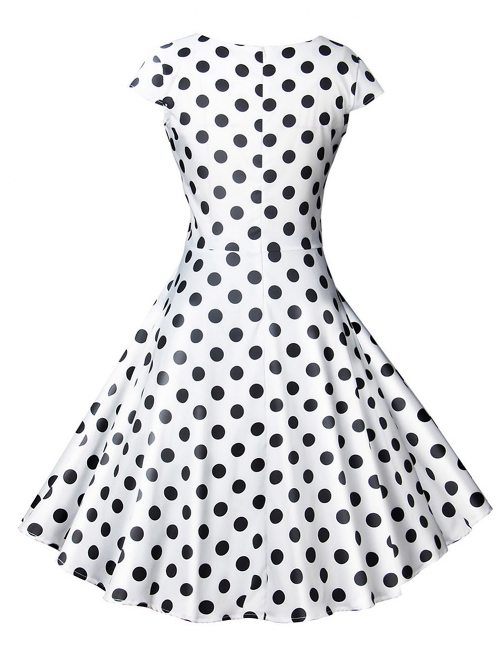 Pretty White Wrap Polka Dot Short Sleeve Skater Dress Zip For Ladies