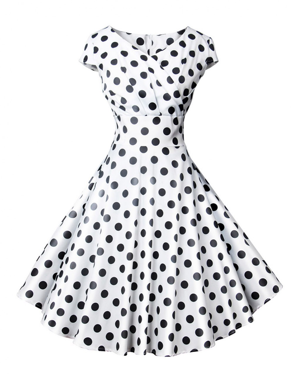 Pretty White Wrap Polka Dot Short Sleeve Skater Dress Zip For Ladies
