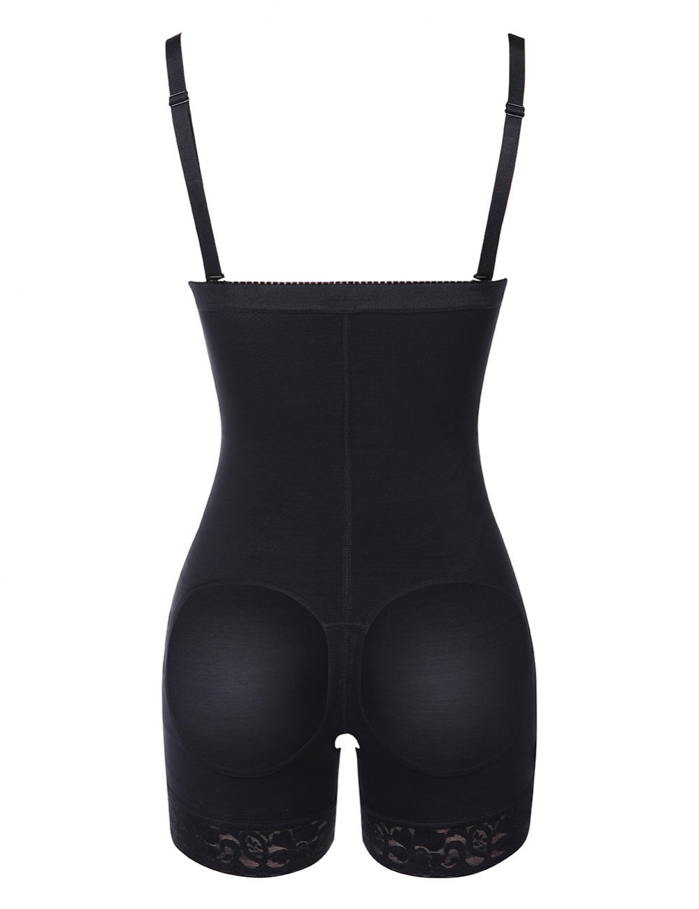 Black Detachable Plastic Bone Big Size Lace Shapewear Bodysuit Butt Enhance