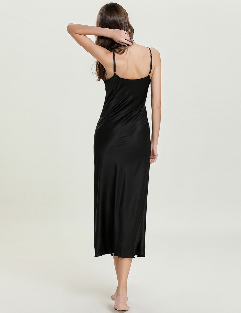 Angel Black Open Back V Neck Adjustable Strap Sleepwear Private Fashion