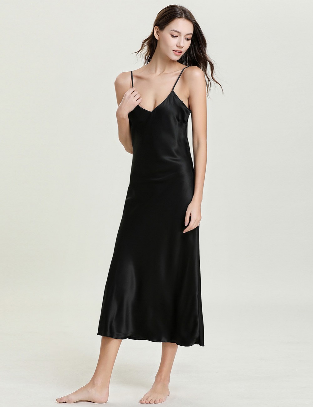 Angel Black Open Back V Neck Adjustable Strap Sleepwear Private Fashion