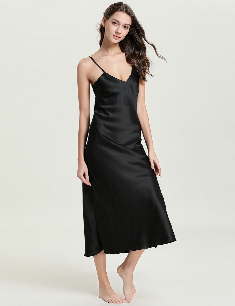 Angel Black Open Back V Neck Adjustable Strap Sleepwear Private Fashion