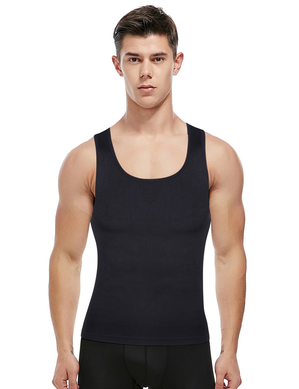 Slim Black U-Neck Seamless Men's Tank Shaper Strap Good Elastic