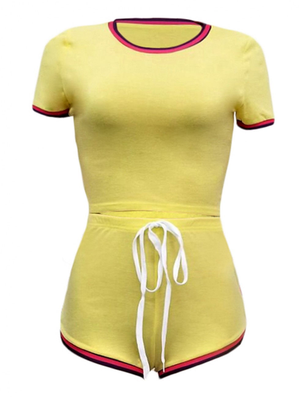 Holiday Yellow Two Piece Short Sleeves Round Neck Shorts Comfort