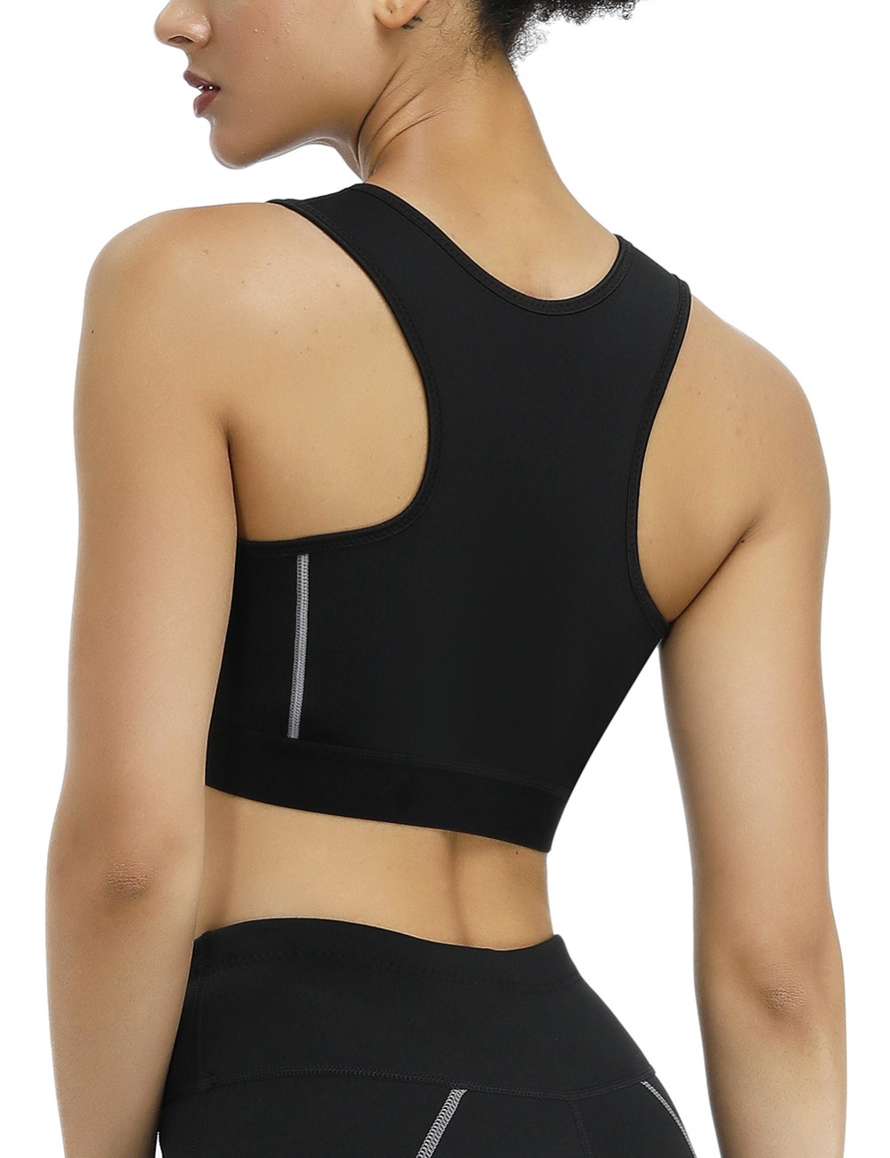 Gray Zipper Front Neoprene Wire-Free Sport Bra For Exercising