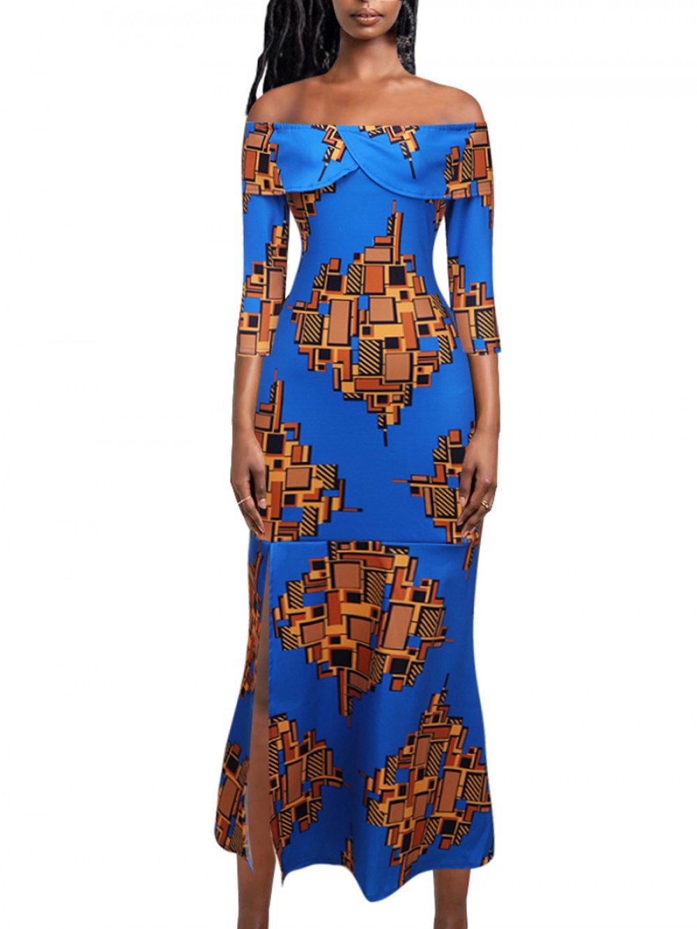 One Shoulder Zipper Side Slit Maxi Dress