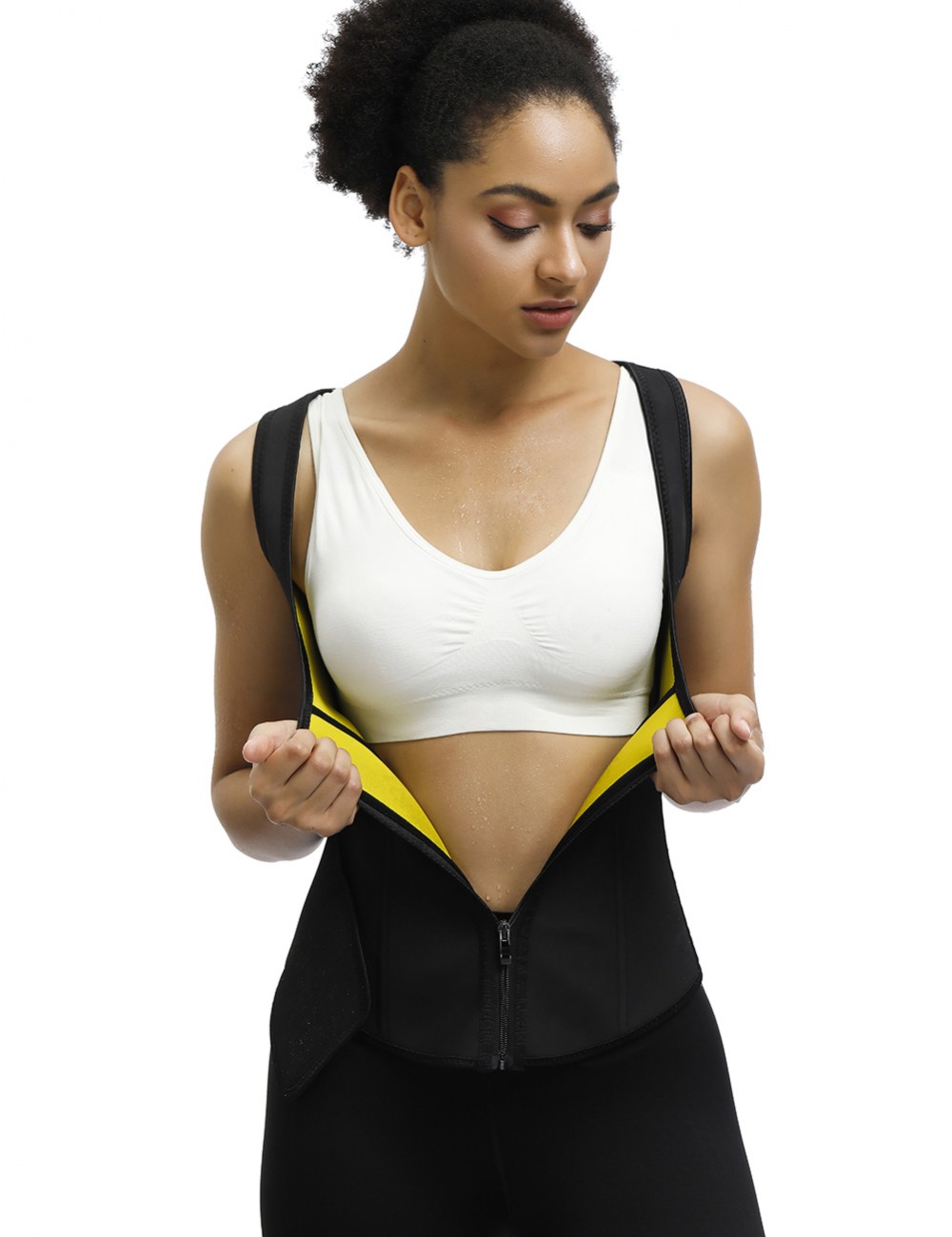 Slim Waist Black Wide Straps Zipper Steel Bones Tank Shaper Soft-Touch