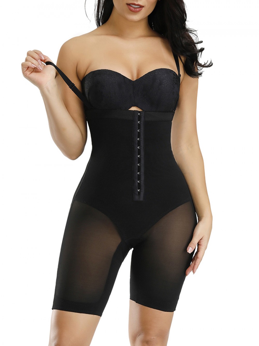 Black Full Body Shaper Open Crotch Hook Front Slimming Waist