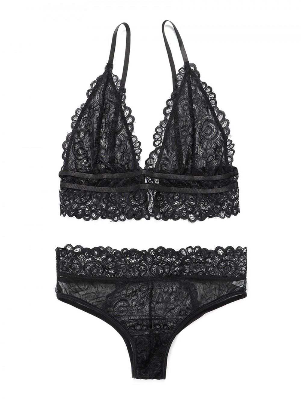Fancy Black Triangle Cup Plunge Collar Bralette Lace Trendy Style Online