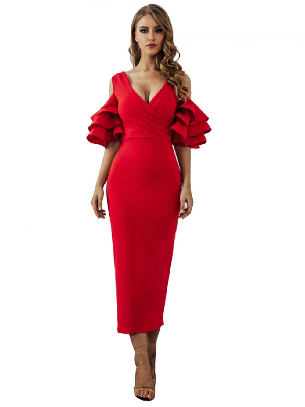 Elaborate Back Zipper Layered Sleeves Evening Dress Leisure