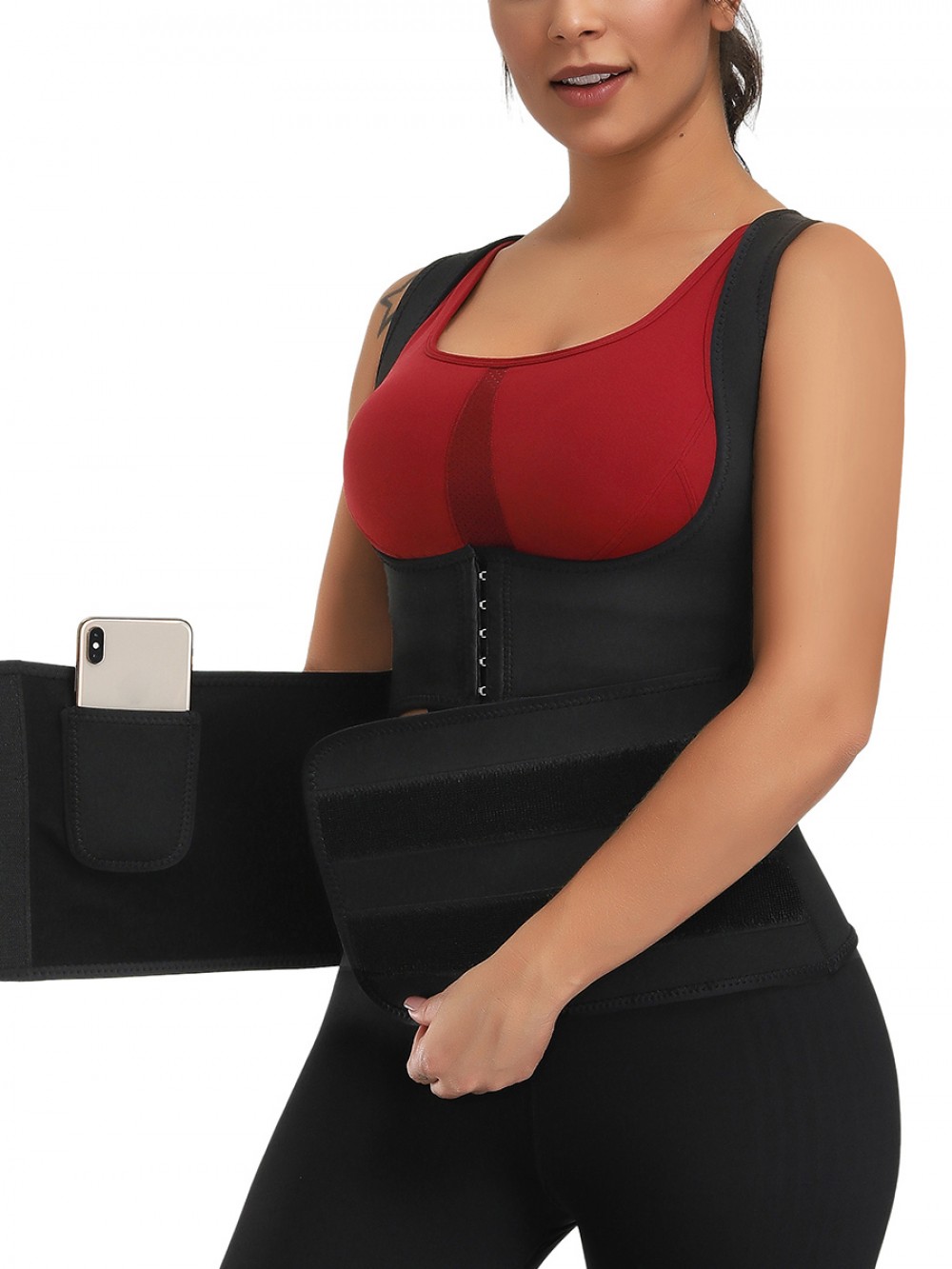 Black Neoprene Tank Shaper Three Rows Hooks Belt For Fitness