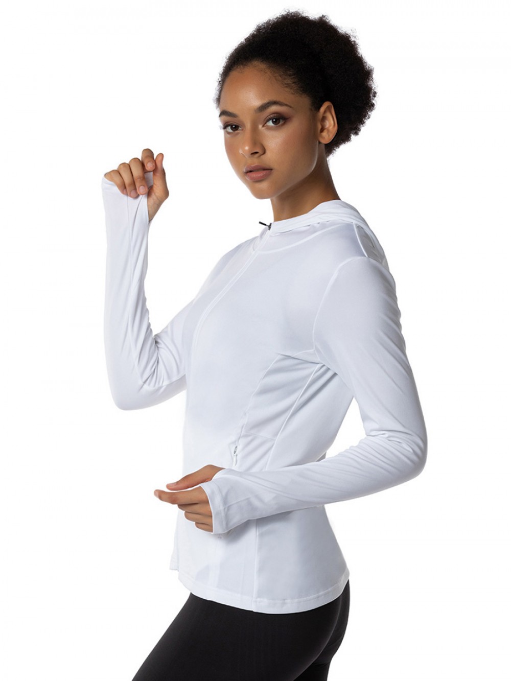 Fascinating White Zipper Sun Protective Hooded Tops Women