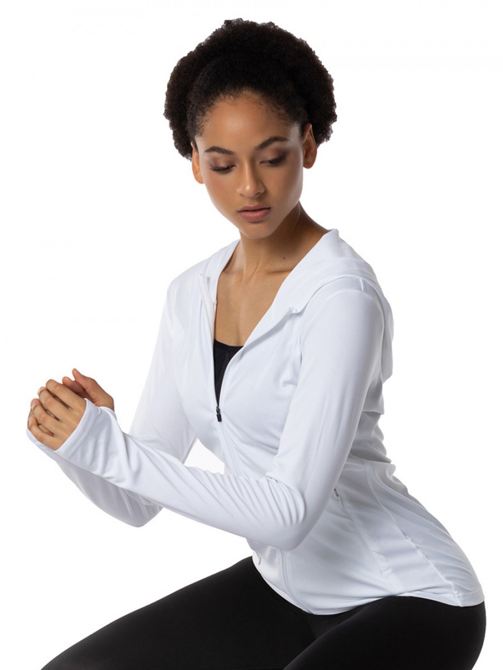 Fascinating White Zipper Sun Protective Hooded Tops Women