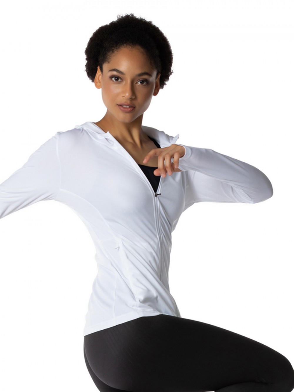 Fascinating White Zipper Sun Protective Hooded Tops Women