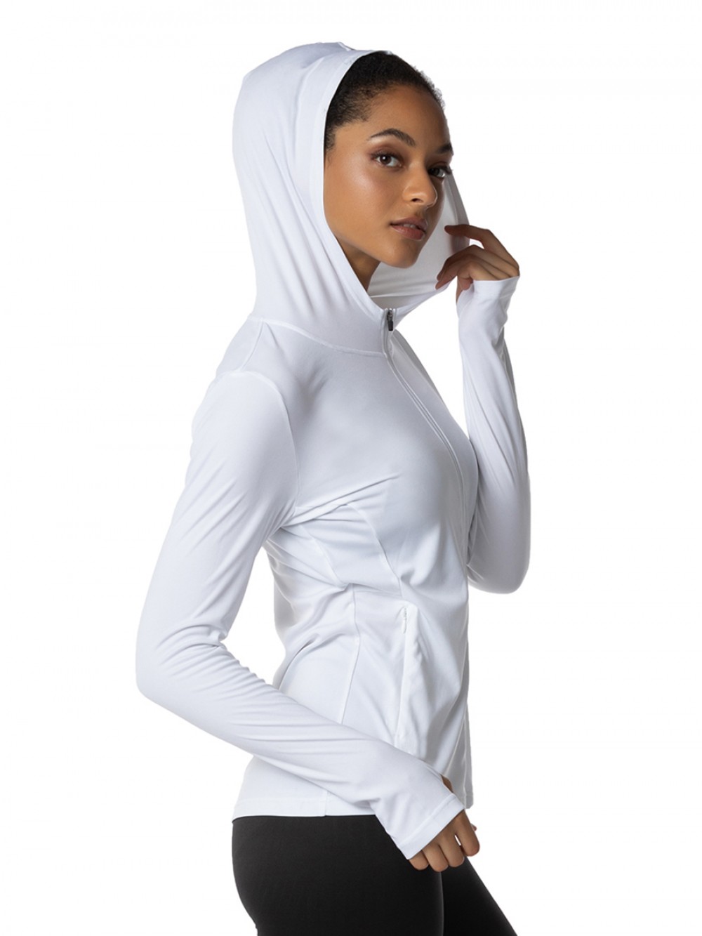 Fascinating White Zipper Sun Protective Hooded Tops Women