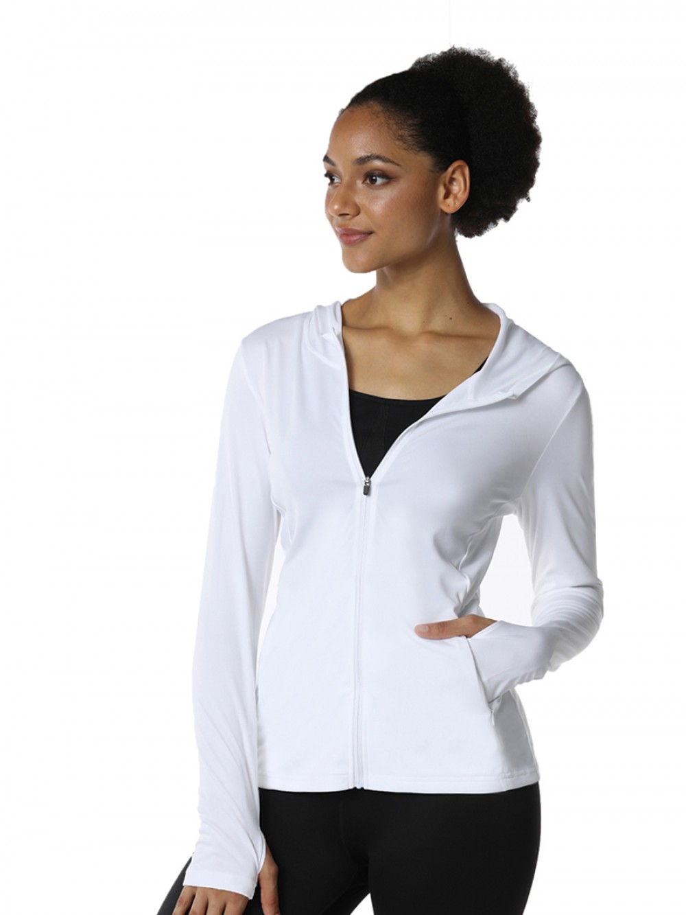 Fascinating White Zipper Sun Protective Hooded Tops Women