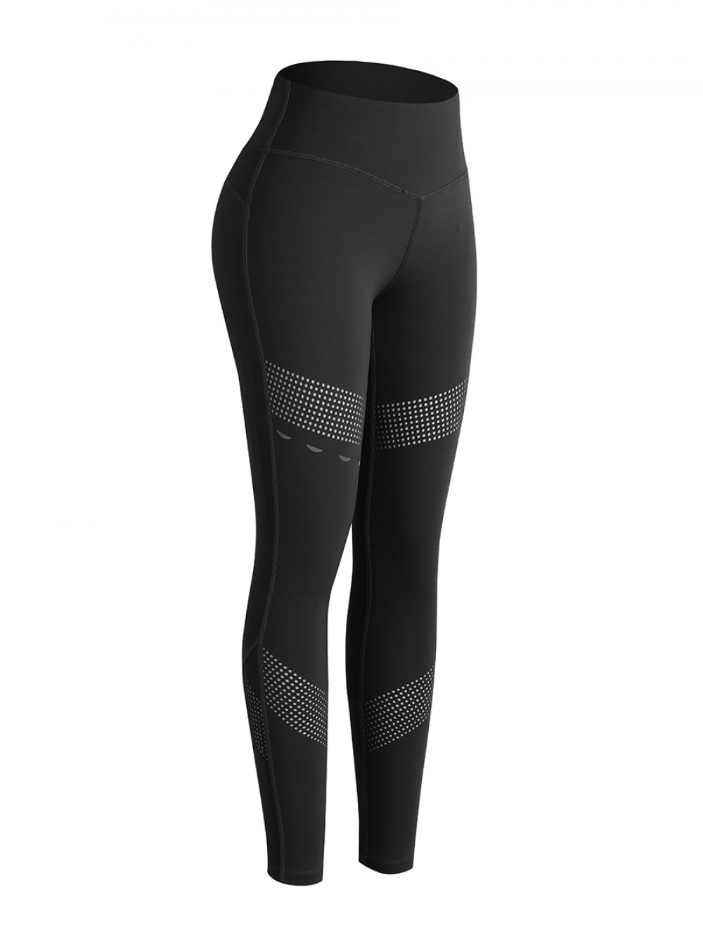 Compression Black Reflective Print Yoga Leggings Pocket Form Fitting
