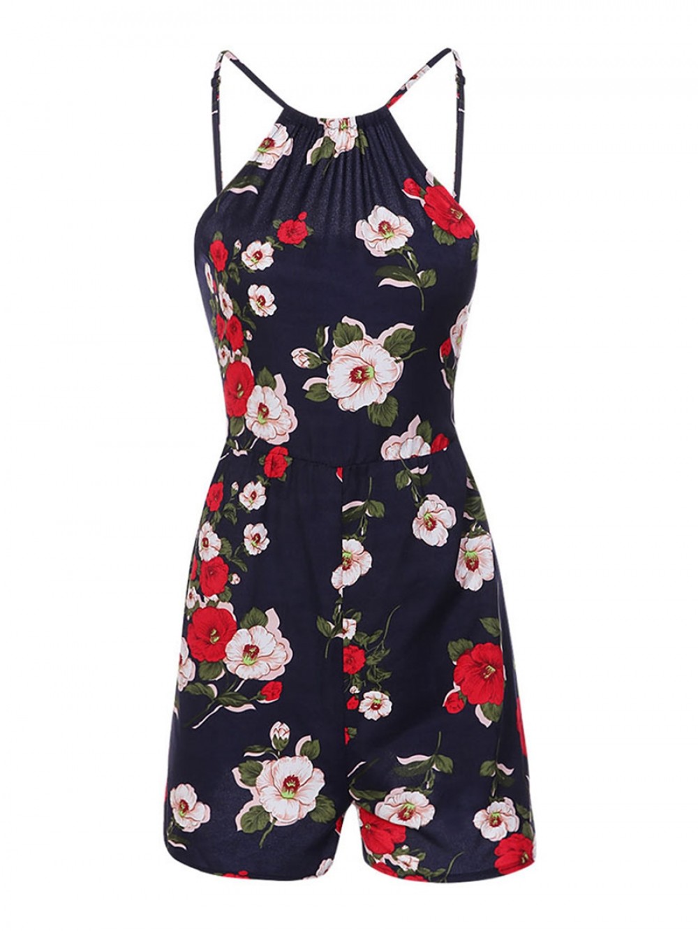 Flower Print Halter Neck Jumpsuit Sling