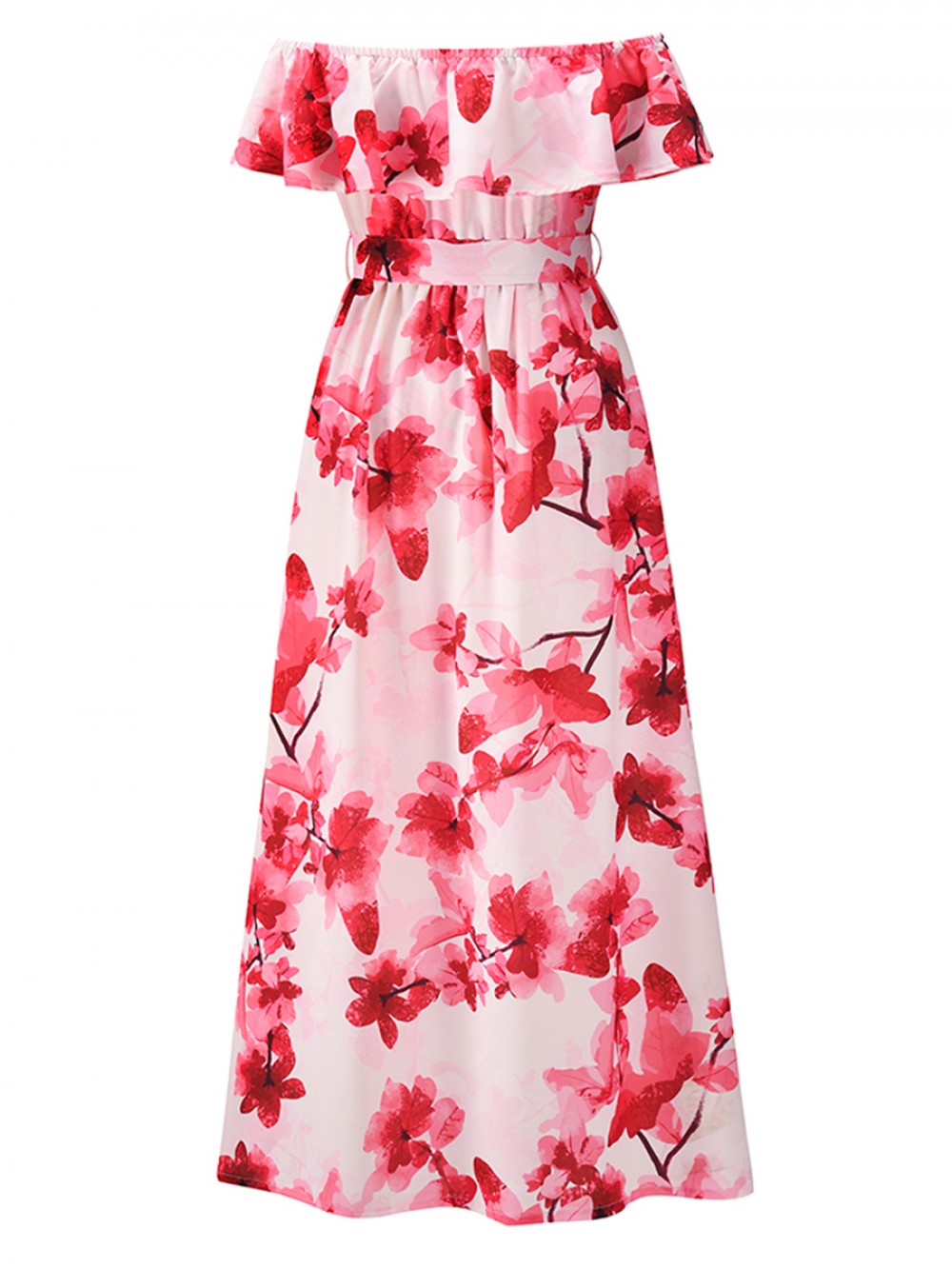 Versatile Fit Red High Waist Floor-Length Dress Slit Elegance