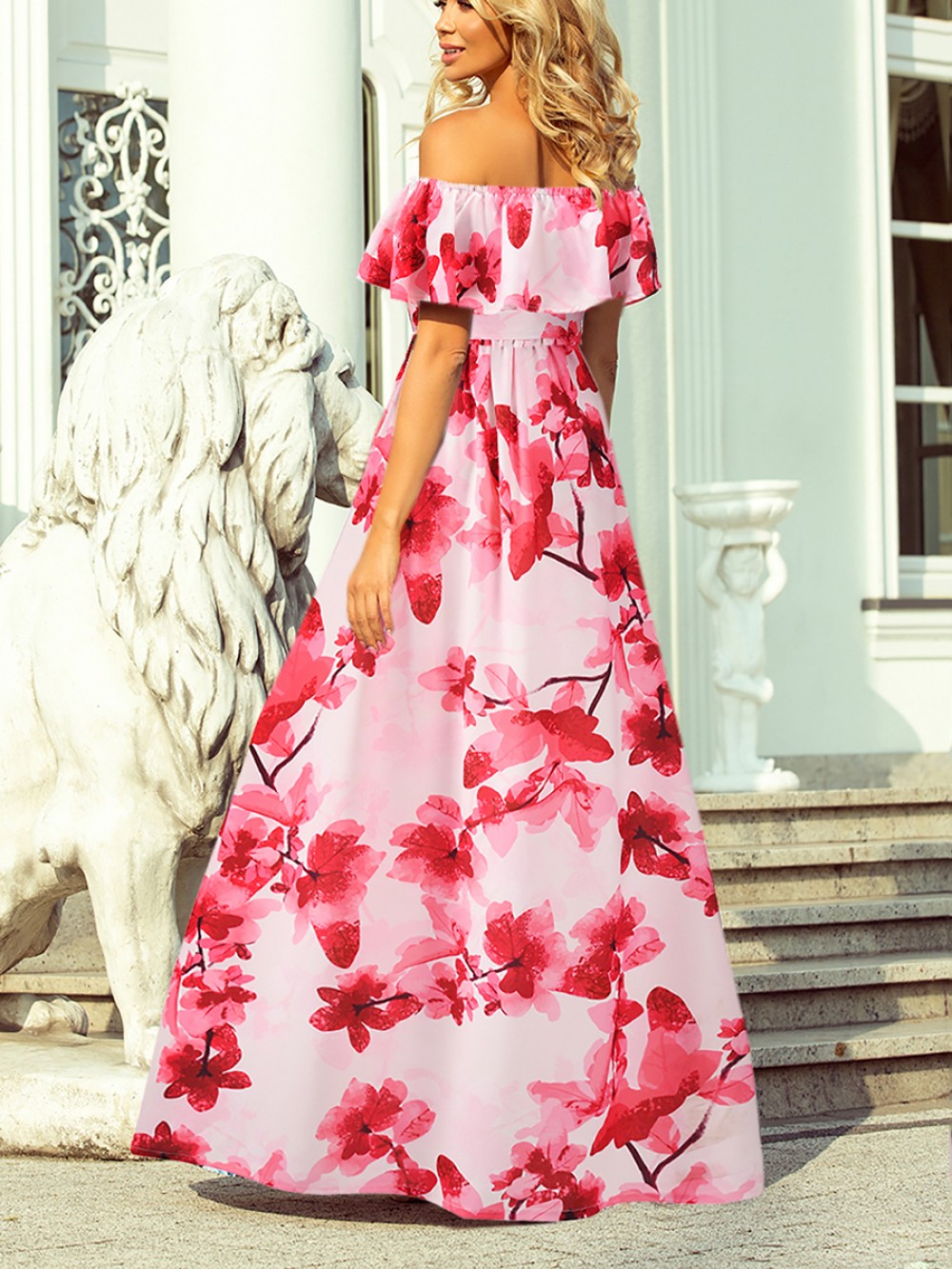 Versatile Fit Red High Waist Floor-Length Dress Slit Elegance