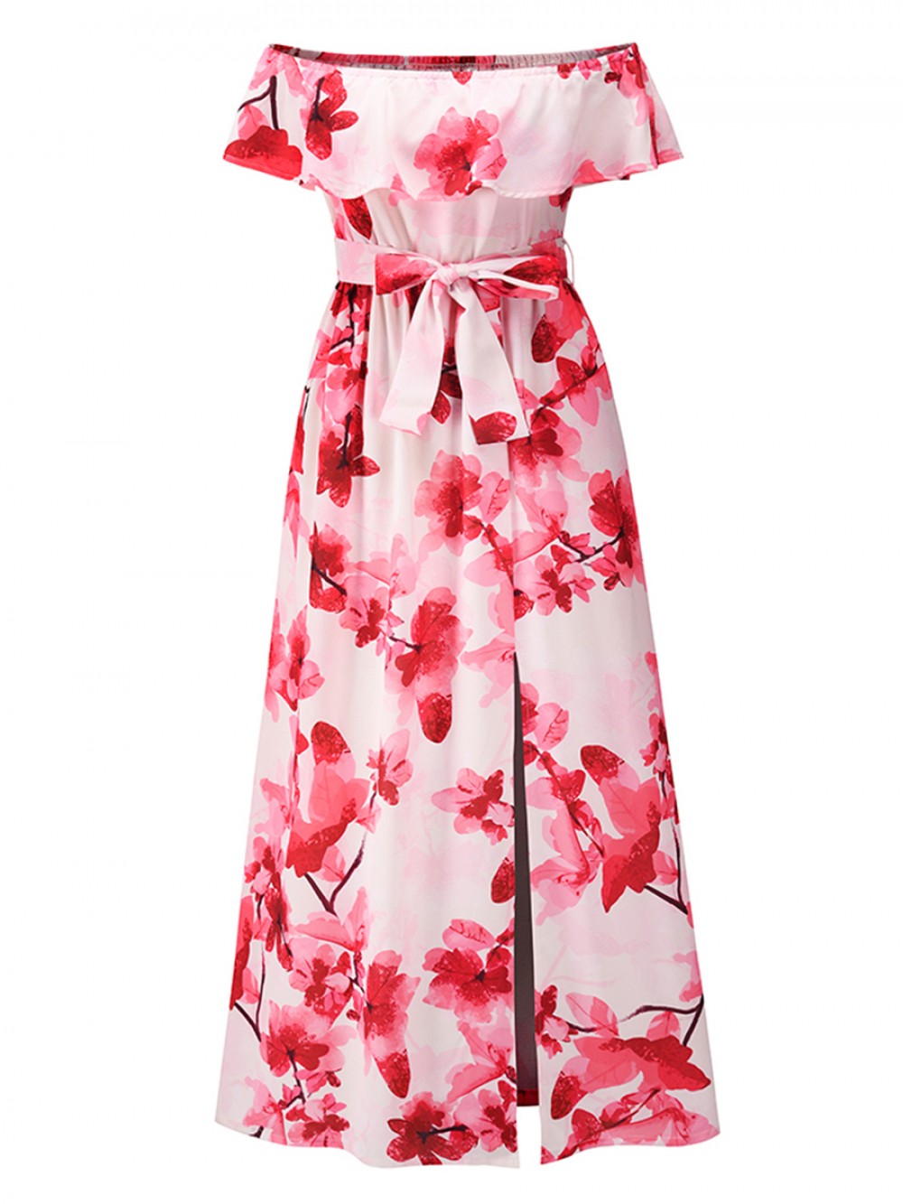 Versatile Fit Red High Waist Floor-Length Dress Slit Elegance