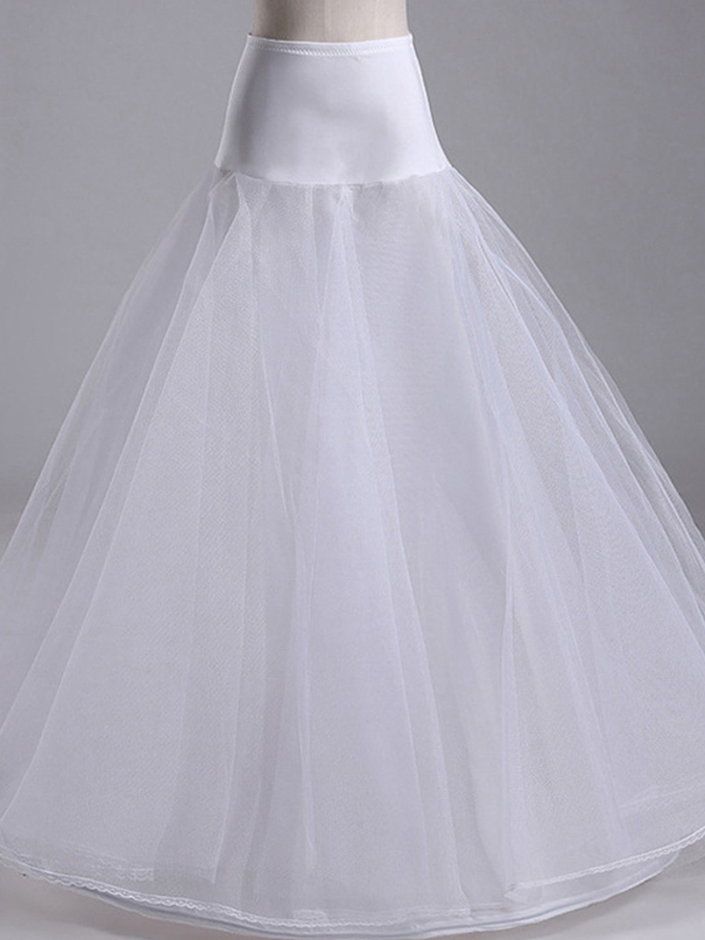 White A-Line Mesh Wedding Dress High Waist
