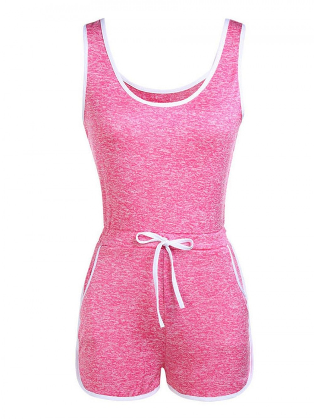 Rose Red Drawstring Jumpsuit Mini Length Side Pocket For Party
