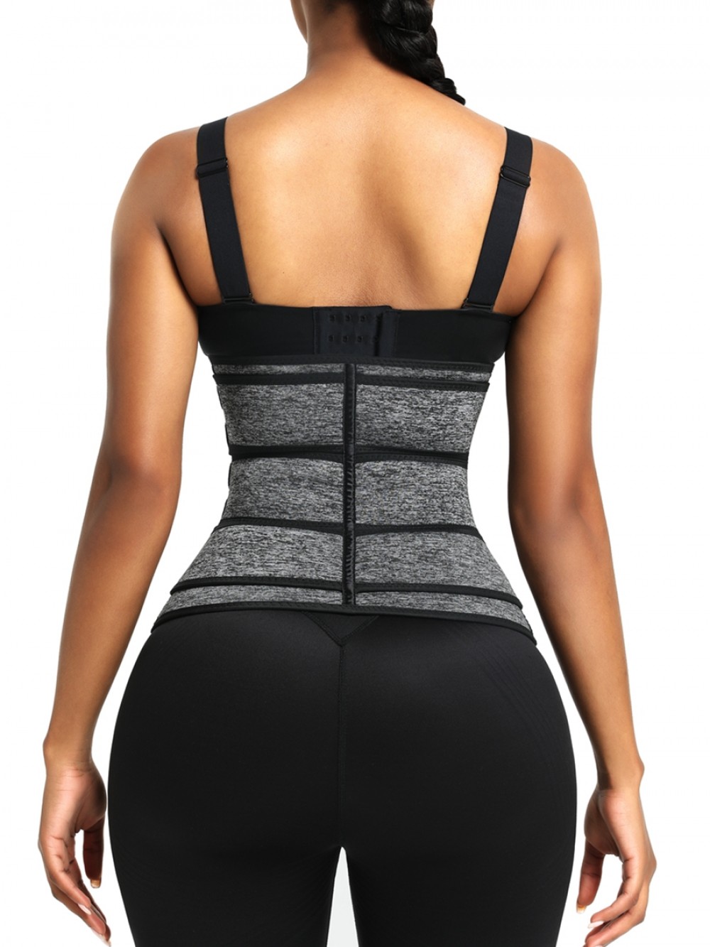 Gray Neoprene Waist Trainer Stickers Three Belts Zipper Slimming Waist