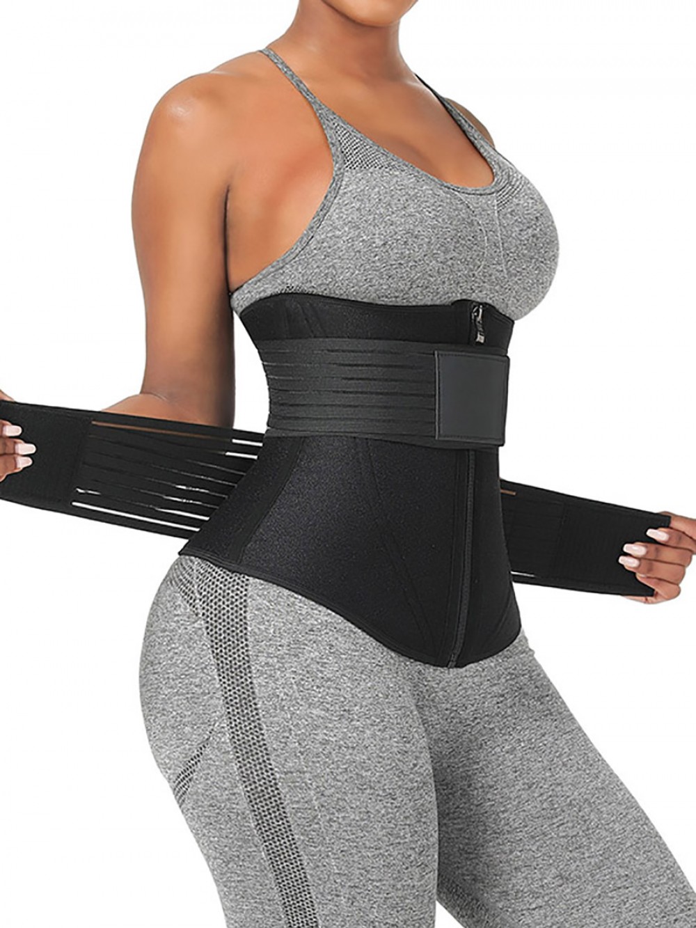 Black Neoprene 3-Layer Slimming Tummy Waist Double Belt With ZIP
