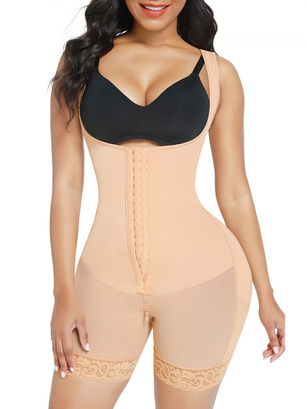 Skin Adjustable Straps Tummy Control Shapewear with U-shaped Front Neck and