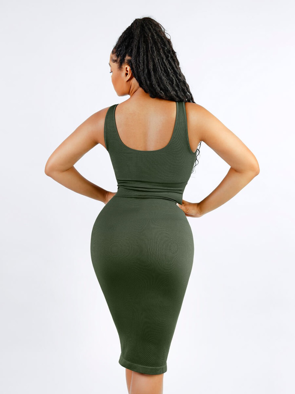Deep V-neck Seamless Waist Trimming Shaping Dress with Removable Pads