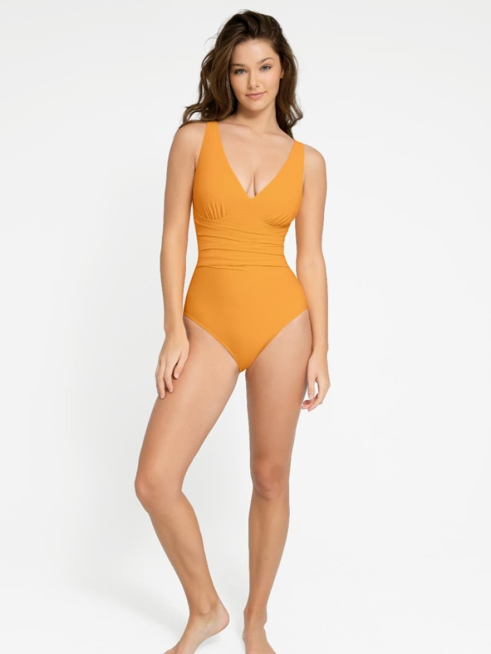 Sexy Deep V-neck one-shoulder Pleated Swimsuit With Removable cups