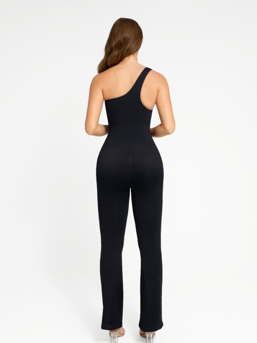 Seamless Sloped Shoulders Shaping Jumpsuit with Flared Legs