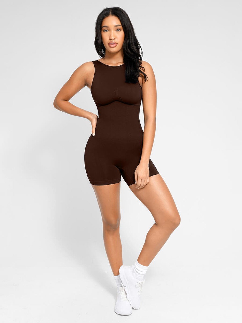 Seamless Round Neck Sexy U Back Shape Shapewear with Removable Cups